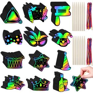 Deekin 120 Pcs Purim Scratch Paper Cards Set Jewish Mask Scratch Cards Kit for Dress up Mardi Gras Party Favor DIY Art Painting Project Supplies