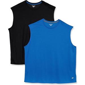 Amazon Essentials Men's Active Performance Tech Muscle Tank, Pack of 2 (Large, Blue /Dark Grey)