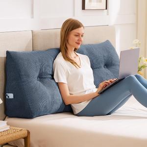 IASEAHK Headboard Pillow Queen, Triangle Pillows for Headboard, Head Board Backrest Wedge Pillow for Reading Sitting Working, Daybed Pillows with Removable Cover for Bed Dorm Sofa, Navy Blue