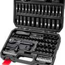 1/4 Inch Drive Impact Socket Set, 83Pcs Socket Wrench Set Metric & SAE from 4-15mm, 5/32-9/16", 6 Point CR-V Deep & Shallow Sockets Kit with 72T Ratchet Handle, E Torx, for Automotive & Home