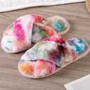 Womens Cross Band Slippers Cozy Furry Fuzzy House Slippers Open Toe Fluffy Indoor Shoes Outdoor Slip on Warm Breathable Anti-skid Sole