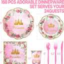 168 Pieces Pink Princess Disposable Party Dinnerware - Princess Paper Plates Napkins Cups Plastic Forks Knives Spoons For Girls Kids Birthday Party Baby Shower Decorations