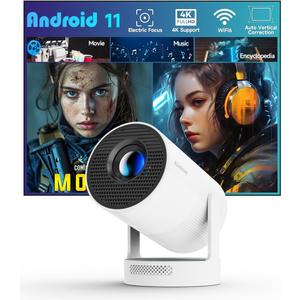 Mini Projector with Wifi 6 and Bluetooth5.4, Portable Projector 4K Support, Android 14 Smart Proyector with 200ASIN & Auto Keystone, Alwtniet HY300Utral Small Proyector for Bedroom, Movie, Outdoor