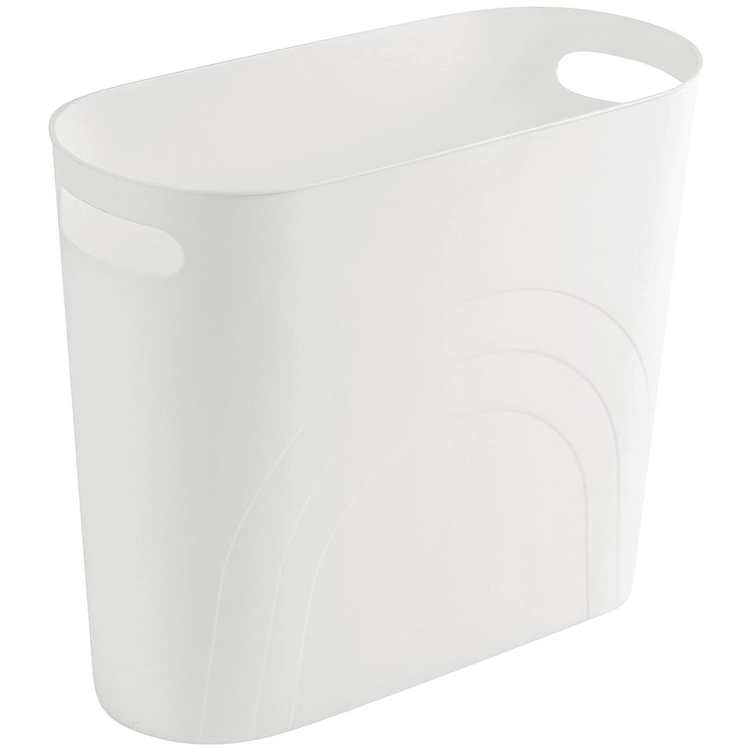 rejomiik Small Trash Can, 3.5 Gallon Slim Garbage Can Plastic Waste Basket with Handles Container Bin for Narrow Spaces Bathroom, Bedroom, Kitchen, Office at Home, White