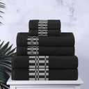 Superior 6-Piece Cotton Towel Set, Geometric Design, Dobby Border, Plush Quick Dry Towels, Decorative Bathroom, Spa, Includes 2 Bath, 2 Hand, 2 Face Towels/ Washcloth, Larissa Collection, Black