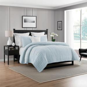 Swift Home Lightweight Oversized, Ultra-Soft, Enzyme Washed, Crinkle Texture, Breathable Cotton Blend Fill, 2-Piece Coverlet/Bedspread/Quilt Set  Light Blue, Twin/Twin XL