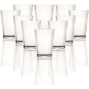 Circleware Matrix Juice Drinking Glasses, Huge Set of 10, Heavy Base Tumbler Beverage Ice Tea Cups, Home & Kitchen Entertainment Glassware for Water, Beer, Whiskey Bar Decor, 7 oz, Clear