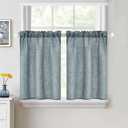 MIULEE Cafe Curtains 36 Inch Length Half Window Curtain Semi Sheer Farmhouse Short Linen Drapes for Kitchen Bathroom Basement Small Window, Rod Pocket Tier Curtains 2 Panels W26XL36, Stone Blue