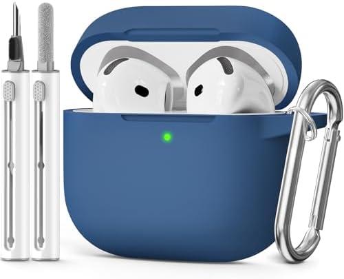 MCTOPZO for AirPods 4 Case 2024 Come with Cleaner Kit,Soft Silicone Protective Cover for Apple AirPods 4th Generation Cases with Keychain,Compatible with AirPod 4 Case for Women Men-Midnight Blue