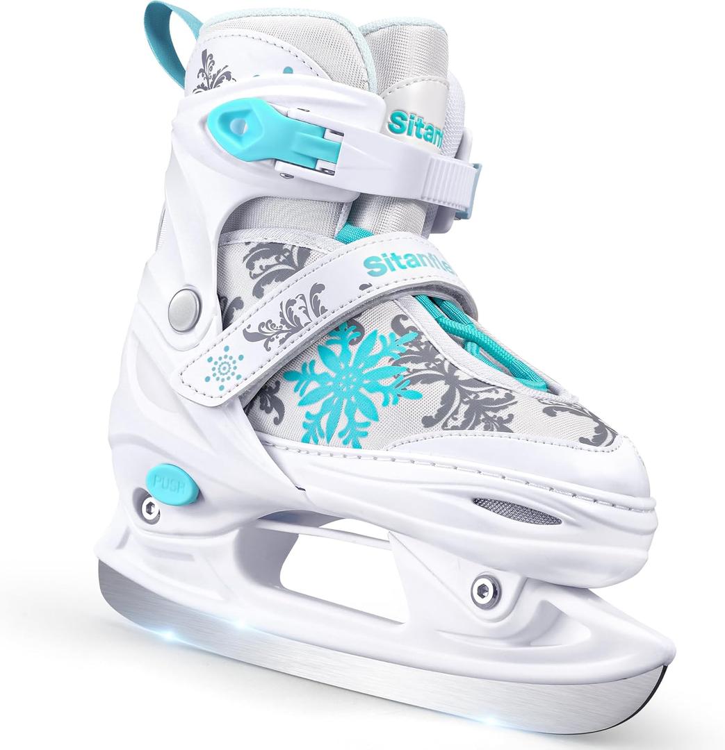 Snowflake Girls Ice Skates for Kids | Adjustable Kids Ice Skates for Girls Boys | Beginner Ice Skating Shoes for Outdoor and Rink | Warm Comfortable Lining and Reinforced Ankle Support, Size: Medium - Big Kids(1-4 US)