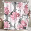 SVBright Pink Gray Flower Shower Curtain, Peony Floral Spring Watercolor Shower Curtain Woman Rose Nature Abstract Modern 60Wx72L Inch 12 Pack Hooks Polyester Waterproof Fabric Bathroom Panels