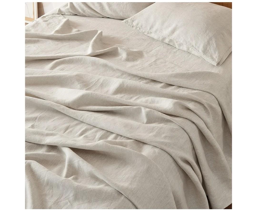Bedsure Linen Sheets - Queen Size Bed, Blend from Linen Cotton Bedsheets, Breathable Cotton Bedsheets, Gifts for All Seasons, 4 Pieces, Linen