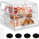 3-Tier Pastry Display With Removable Bakery Case, Bread Tong, Commercial Countertop Cookie Display, Front & Rear Door Access