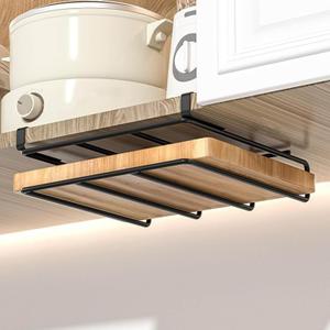 Chopping Board Rack Under Cabinet, Paper Towel Holder, Stainless Steel Cutting Coard Holder, No-Hole Multifunctional Kitchen Organizer Under Cabinet Shelf for Kitchen Utensils, Towel, Cutting Board