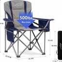 FAIR WIND Padded Camping Chair 500LBS Capacity Heavy Duty Oversized Folding Chair for Heavy People Portable Lawn Chair with Adjustable Lumbar Support, Cooler Bag & Cup Holder for Outdoor, Beach, Single Pack