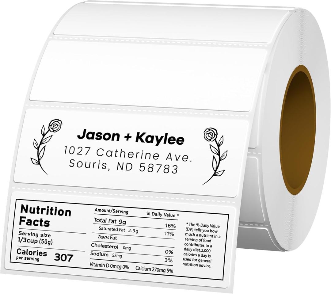 3x1 Thermal Labels Rectangle Thermal Sticker Labels with Perforated Line, 1000 Sheets/1 Roll, White, for Barcode Address Inventory Shipping Mailing Name Small Business