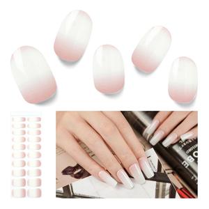 6 x Semi Cured Gel Nail Strips, 20 PCS Gel Nail Stickers Work with UV Light, Gel Nail Wraps, Salon Quality & Easy to Use - Pure Powder