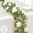Yastouay 6.6 Ft White Flower Garland with 3D Butterfly, Artificial Eucalyptus Garland with Flowers Fake Rose Vine for Table Centerpiece Wedding Arch Baby Shower Party Room Backdrop Decor
