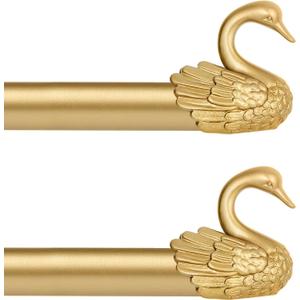 Gold Decorative Curtain Rods for Windows:Adjustable Farmhouse Curtain Rod for Bedroom Living Room,Heavy Duty Rustic Drapery Rods with Vintage Swan Finials Easy Install,Brass Gold 2 Pack 18-45"