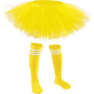 Zhanmai 5 Layered Tutu Skirt for Kids Tulle Tutu Skirt with Tube Socks Princess Runners Costumes Cosplay for Girls Kids (Yellow)