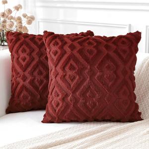 Artscope Burgundy Throw Pillow Covers 18x18 Set of 2 Soft Plush Faux Wool Couch Pillow Covers Decorative Throw Pillows for Couch, Bed, and Home Decor