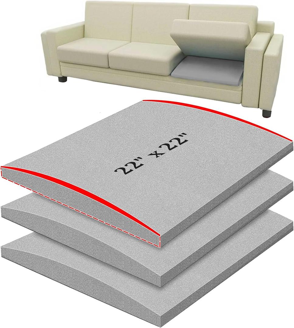 22" x 22" Couch Cushion Support for Sagging Seat, 3 PCS Large Size Insert Sofa Cushion Support for Better Lift, 45D High-Density Foam Couch Replacement for Furniture Seat Sagging Repair, Grey