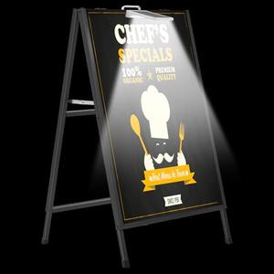 Zonon 24 x 36 Inch A Frame Sandwich Board Sign with Solar Lights Sandwich Sidewalk Board Double Sided Folding Sign Holder for Outdoor Street Advertising Poster, Black (Frame Only)