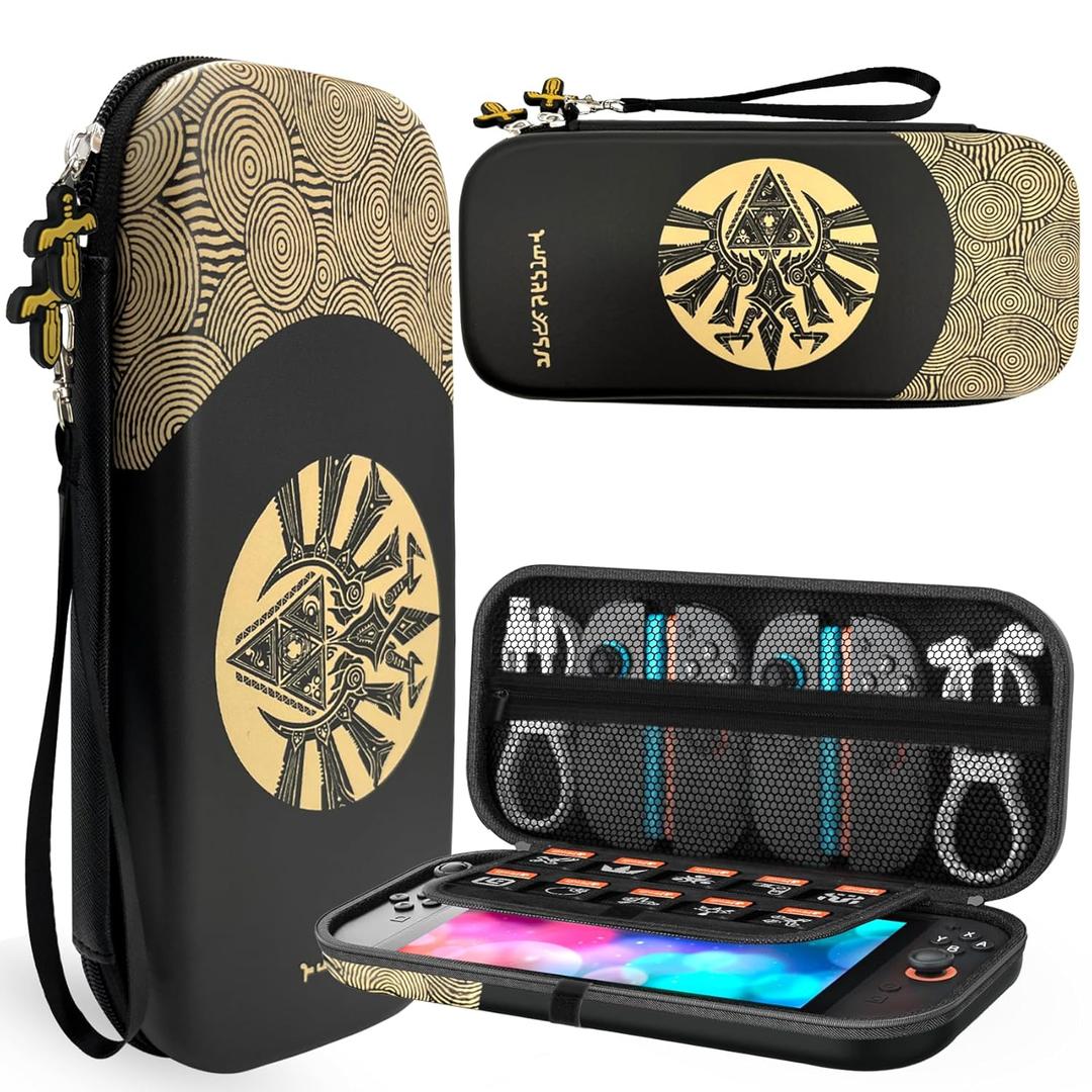 CHIKIXSON Carrying Case for Nintendo Switch 2 (2025), Hard Shell Travel Bag with 10 Game Card Slots, Portable,Theme Zipper, Black (Zelda)