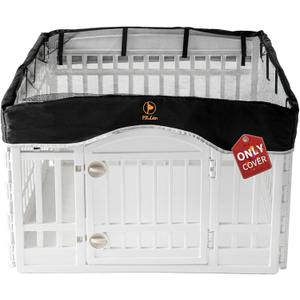 PJYuCien Dog Playpen Mesh Top Cover, Fits 36 Inch 4 Panels Regular Square Plastic Exercise Pet Pen, Telescopic Buckles Connections, Black (Note: Cover Only, Fence Not Included)