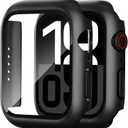 2 Pack Case for Apple Watch Screen Protector, Hard PC Case with Tempered Glass Protective Cover Guard Bumper, Slim Apple Watch Cover for iWatch Series 9 8 7 - Black/Black 45mm