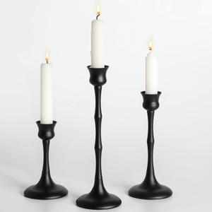 Candle Stick Candle Holder Set of 3 Black Candlestick Holders Taper Candle Holders for Table Centerpiece Decor Metal Candle Stick Holder Vintage Candle Holder for Wedding Party Home Decor