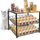 Bamboo & Iron Cat Food Organizer for Pantry, 2-Tier Can Stackable Storage Rack Holds 48 (3oz) Cans, Flat Top for Extra Storage, Automatic Slide-Down Perfect for Pet Food Cans