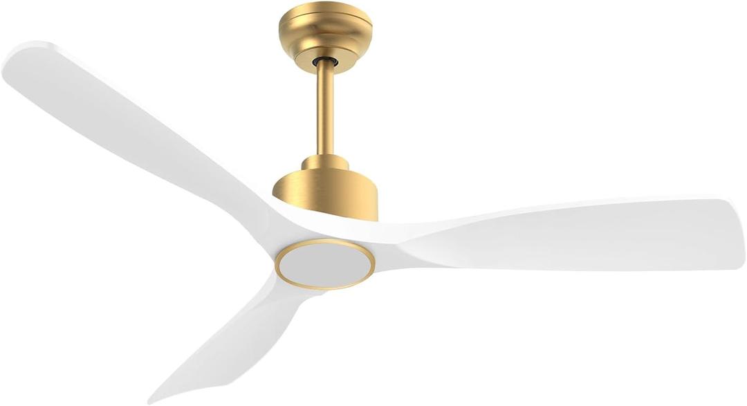 52 Inch ETL Listed Indoor Outdoor Smart Ceiling Fans with Lights Remote Control, Quiet DC Motor 3 Blade Modern White Gold Ceiling Fan for Bedroom Living Room Patio