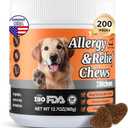 Dog Allergy Chews 200PCS Supports Skin & Coat Health Helps Reduce Mild Itching & Scratching Immune & Allergy Support with Probiotics & Borage Oil