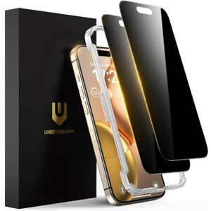 UNBREAKcable Privacy Screen Protector for iPhone 15 Pro, Full Coverage Shatterproof Tempered Glass [True 28Anti Spy] [9H Hardness] [Easy Installation Frame] 2-Pack Private Screen for iPhone 15 Pro