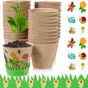 Gueevin 50 Pack Garden Paper Pot Craft Kit Flower Plant Spring Craft Including Peat Plant Pots Adhesive Foam Stickers Pot Stickers EVA Grass for DIY Flower Planting Growing