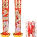 HannaFires 2PCS Chinese Wedding Dragon & Phoenix Red Candles Pairs – Traditional Double Happiness No-Smoke Ceremony Candles for Bridal Room or Wedding Décor, Classic Double Happiness Candle