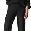 Fixmatti Women 2 Piece Knit Set Long Sleeve Pullover Sweater Top Wide Leg Pant Sweatsuit Outfits (Medium, Black)