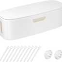 Cable Management Box - Large Cord Organizer Box to Hide Power Strip & Under Desk, TV Computer Wires Cable Organizer Box with Baby Proofs, Desk Cord Organizer for Home/Office - White