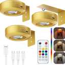 Skairipa Picture Lights for Wall, 2000mAh Rechargeable Magnetic Poster Lights with Remote, 3 Color Temps & RGB Dimmable Timer, Wall Decor Light for Art Display, Frame (3 Pack) (Gold)