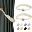 BEL AVENIR Curtain Tiebacks Magnetic Woven Curtain Holdback Drapery Tie-Back (Ivory Braid-2 Pack)