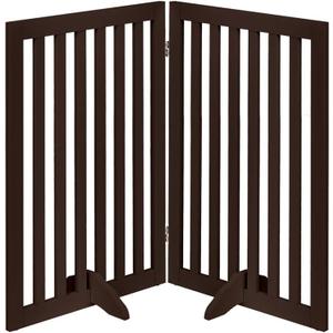unipaws 36H Free Standing Pet Gate for Dog and Cat, Wooden Dog Gates for Doorway, Stairs, Room Divider, Step Over Foldable Pet Fence for The House, Expandable Barrier, Indoor Use, Espresso
