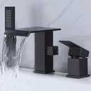 NIITAWH Waterfall Roman Tub Faucet with Hand Shower Matte Black Bathtub Faucet 3 Hole Widespread Tub Filler Deck Mount Solid Brass