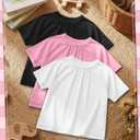 YooAurvox 3 Pack Girls' Pleated Summer T Shirts, 3-Color, 7-8 Years