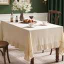 MIULEE Beige Velvet Table Cloth with Decorative Ruffle Edge Luxurious Soft Spring Washable Rectangular Tablecloth Thick Wrinkle-Resistant Oblong Table Cover for Kitchen Dining Wedding 60x120 Inch