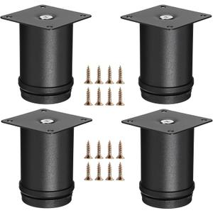 OwnMy 4PCS 3 Inch Stainless Steel Furniture Legs Feets Heavy Duty Metal Cabinet Legs, Adjustable Round Metal Furniture Risers Replacement Leg Extenders for Sofa Chair Desk (Black)
