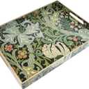 Spsyrine Serving Tray with Handles, Plastic Decorative Tray for Coffee Table, Living Room, Home Decor, Golden Lily