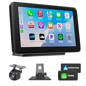 7" Wireless CarPlay Car Stereo - Portable Touchscreen Receiver with 2K Dash Cam, Apple CarPlay & Android Auto, 1080P Backup Camera, GPS Navigation, Bluetooth, Mirror Link