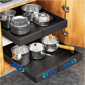 YFXCVSL Pull Out Cabinet Organizer, 21" Deep Expandable(12.6''-20.5'') Pull Out Drawers for Cabinets, Slide Out Cabinet Organizers with Adhesive Nano Film for Kitchen Cabinet Organization (Black) 1 Pack