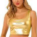 Allegra K Women's U Neck Sleeveless Halloween Party Clubwear Holographic Shiny Metallic Crop Top, Size Large, Gold